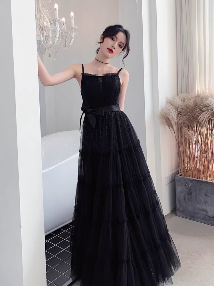 EG-SALE-AME-00144 Black evening dress new style temperament lady sling adult ceremony female banquet high-end long art exam graduation - Image 2