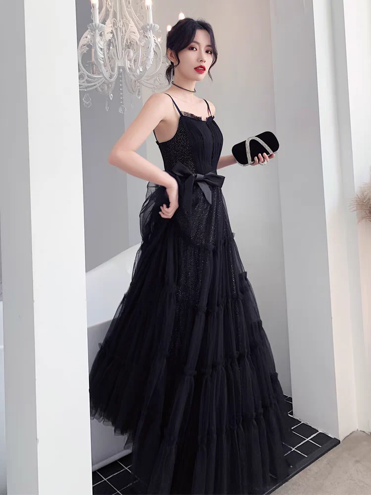 EG-SALE-AME-00144 Black evening dress new style temperament lady sling adult ceremony female banquet high-end long art exam graduation - Image 3