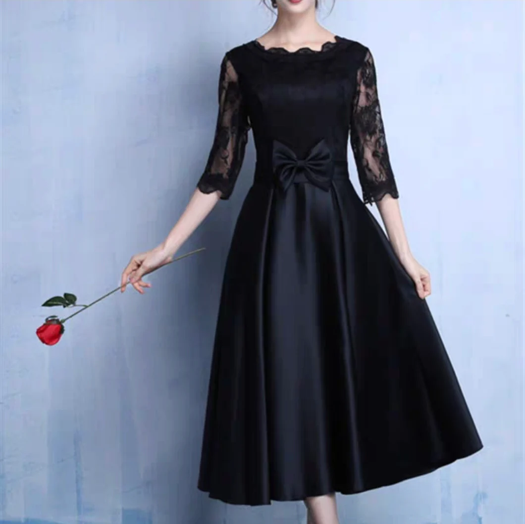 EG-SALE-AME-00178 New style evening dress mid-length long-sleeved wedding dress toast dress