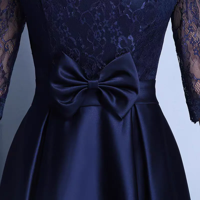 EG-SALE-AME-00178 New style evening dress mid-length long-sleeved wedding dress toast dress - Image 3