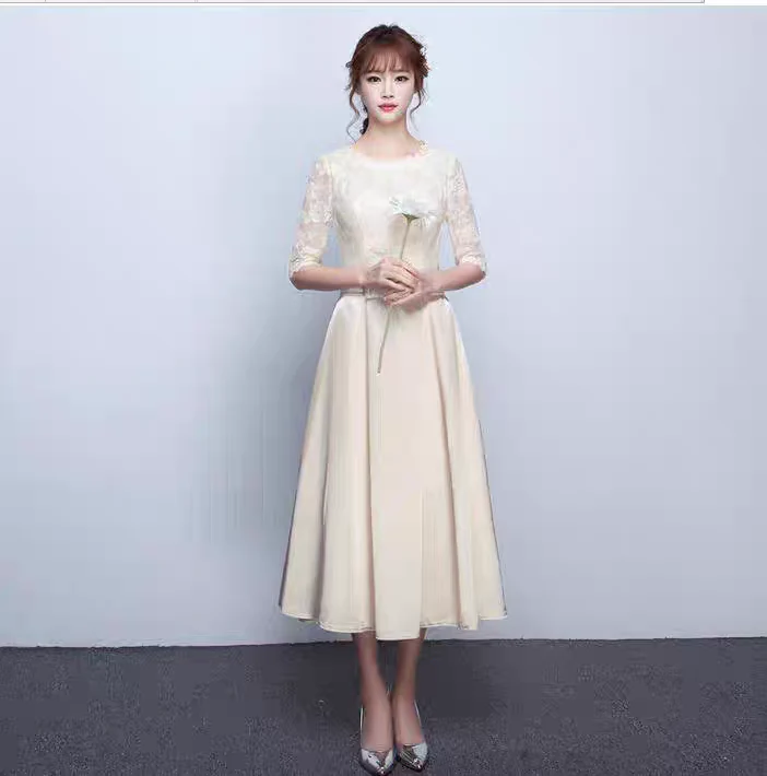 EG-SALE-AME-00178 New style evening dress mid-length long-sleeved wedding dress toast dress - Image 6