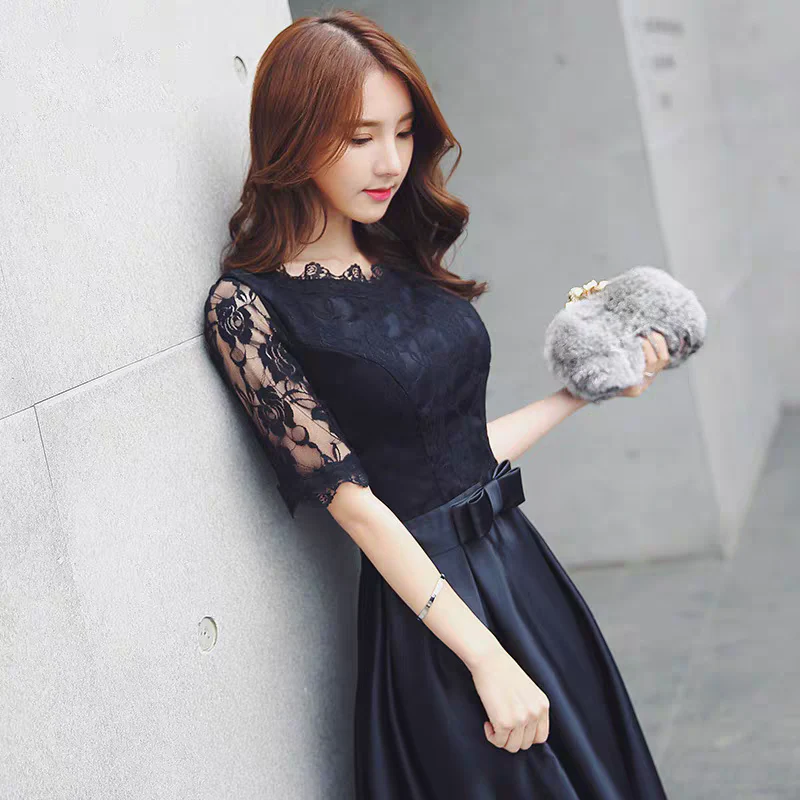 EG-SALE-AME-00178 New style evening dress mid-length long-sleeved wedding dress toast dress - Image 8