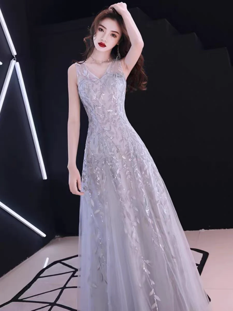 EG-SALE-AME-00179 Simple and generous evening dress for women new style evening party celebrity host dress can be worn as a small dress for women - Image 2