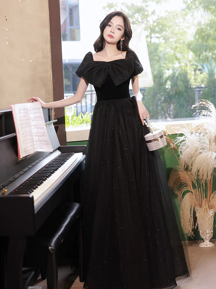 EG-SALE-AME-00182 Elegant Off-Shoulder Black Evening Gown classy banquet elegant annual meeting summer woman's style tutu skirt light luxury