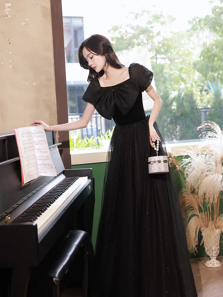 EG-SALE-AME-00182 Elegant Off-Shoulder Black Evening Gown classy banquet elegant annual meeting summer woman's style tutu skirt light luxury - Image 3