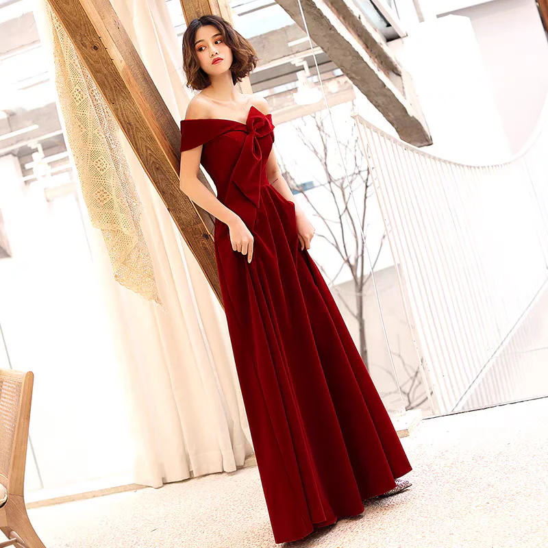 EG-SALE-AME-00196 Toast dress bride 2025 new style atmospheric wine red wedding engagement dress banquet evening dress female - Image 3