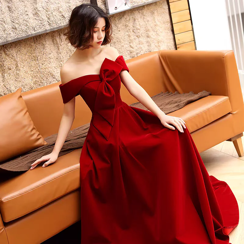 EG-SALE-AME-00196 Toast dress bride 2025 new style atmospheric wine red wedding engagement dress banquet evening dress female - Image 4