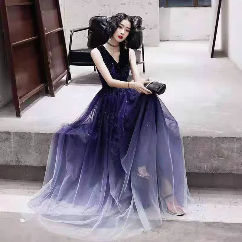 EG-SALE-AME-00218 Banquet gradient female host performance costume temperament long dream dress starry sky evening dress art examination - Image 4