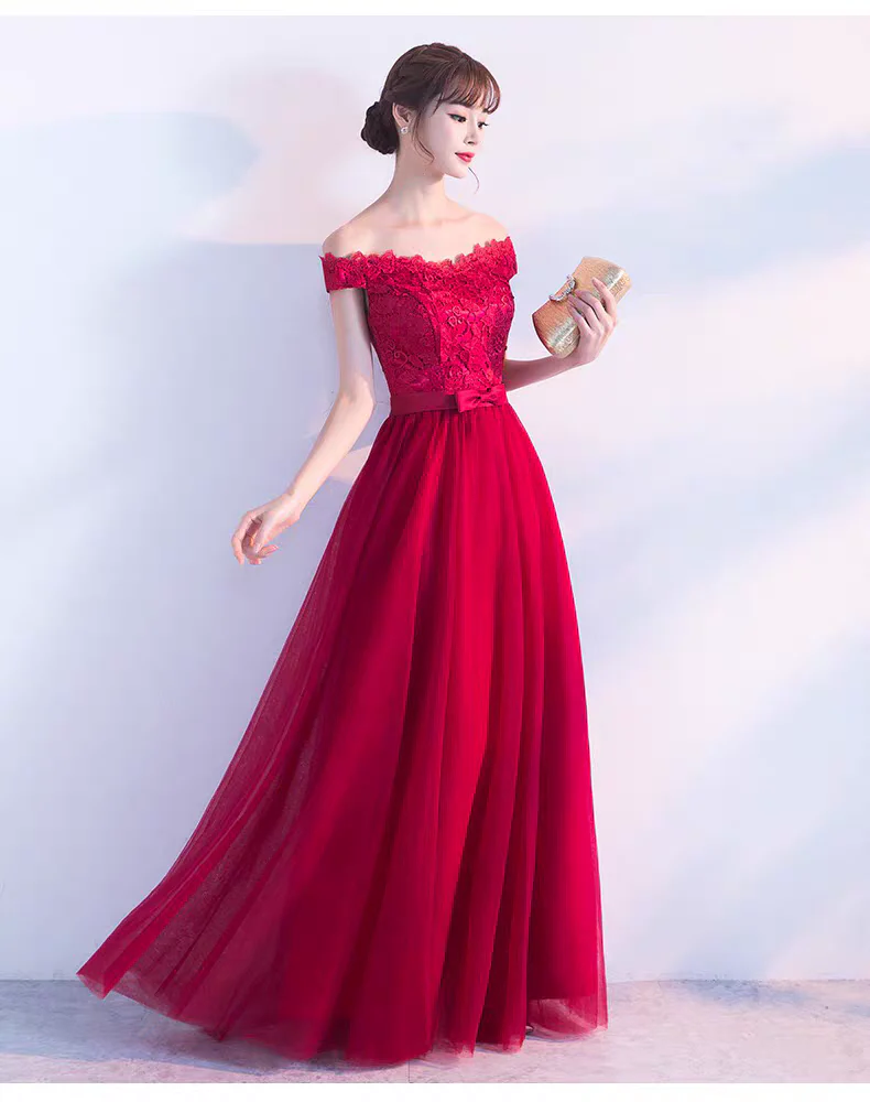 EG-SALE-AME-00220 Wine red bride wedding toast dress wedding thank you banquet wedding dress evening dress etiquette dress annual meeting host - Image 3
