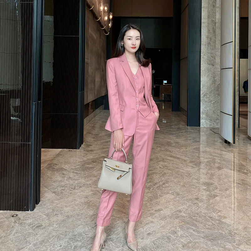 Elegant Autumn Dried Rose Powder Three-Piece Suit Set - Image 6