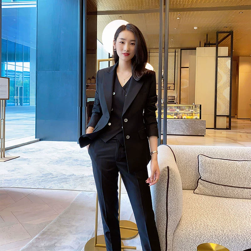 Elegant Black Autumn 3-Piece Women's Suit Set with Vest - Image 6