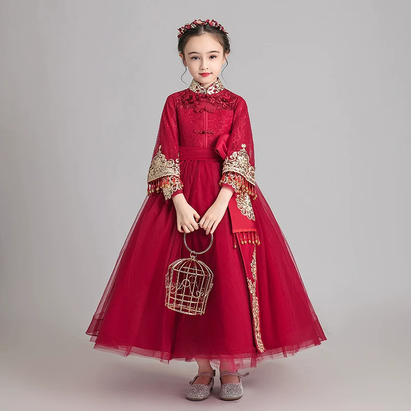 Elegant Burgundy Children's Hanfu: Traditional Chinese Style Long-Sleeve Elite Garment - Image 3