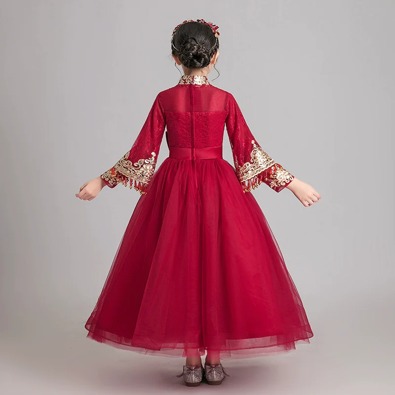 Elegant Burgundy Children's Hanfu: Traditional Chinese Style Long-Sleeve Elite Garment - Image 5