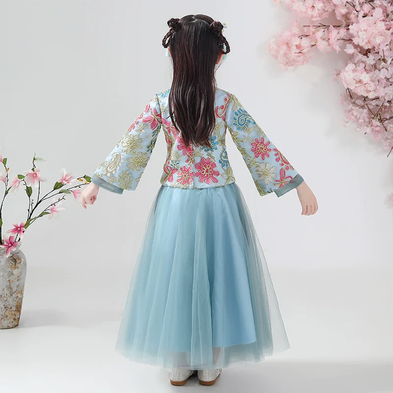 Elegant Princess Hanfu Dress for Girls - Winter Fleece Long-Sleeve Costume - Image 5