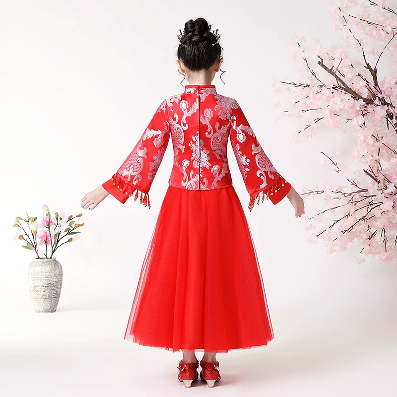 Elegant Hanfu Dress Set: Long-Sleeve Cheongsam Skirt for Teenagers - Image 5