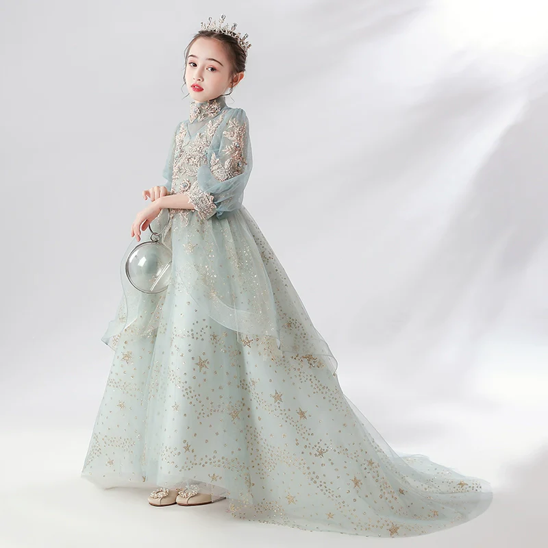 Elegant Extra-Long Flower Girl Dress for Weddings and Performances - Image 3