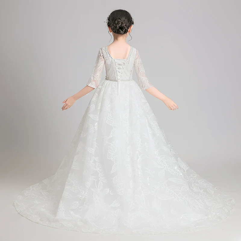 Elegant Flower Girl Dress Extra-Long Wedding Princess Costume Evening Gown - Image 5