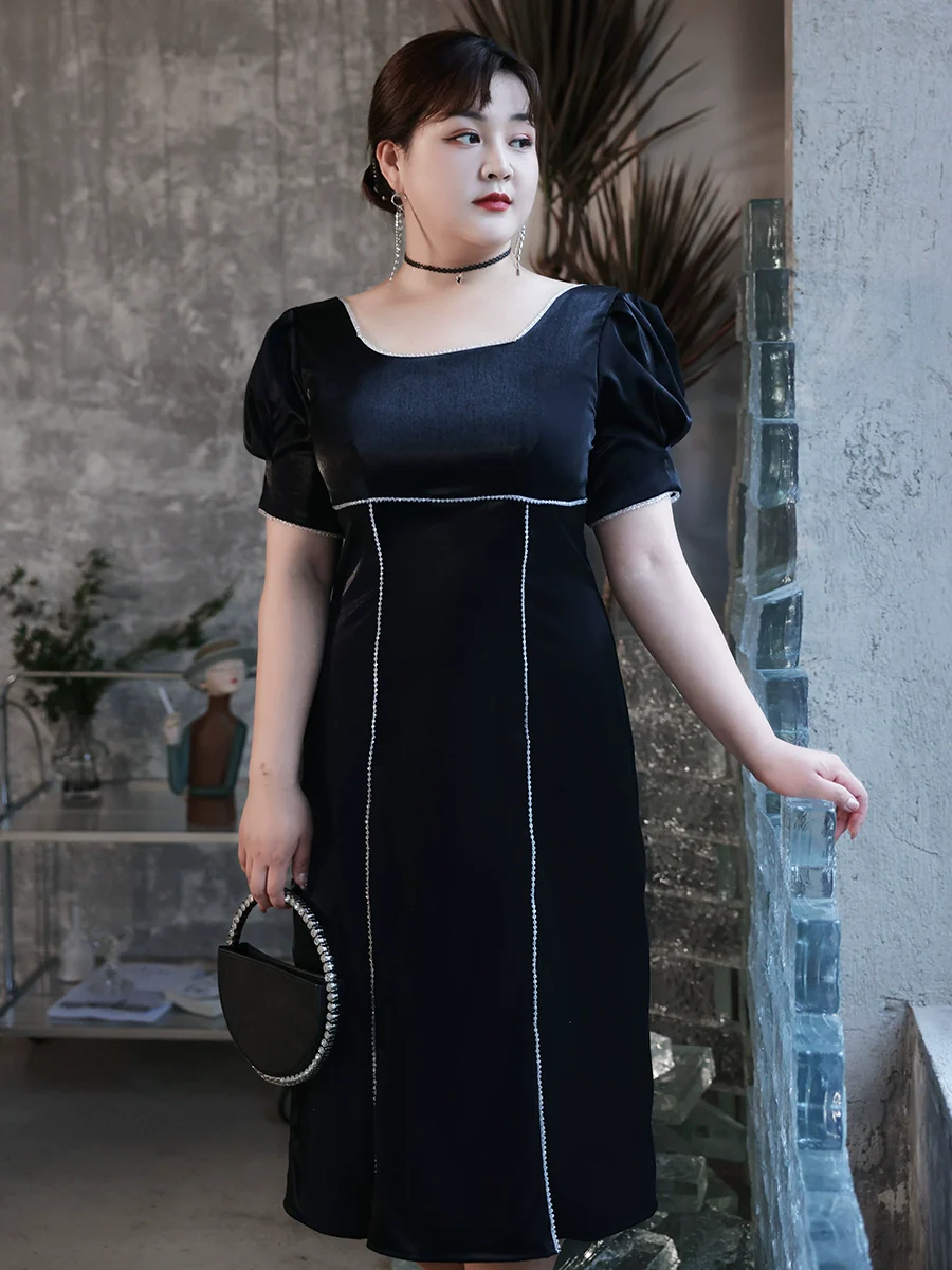 Elegant French Square Neckline A-Line Dress - Image 5