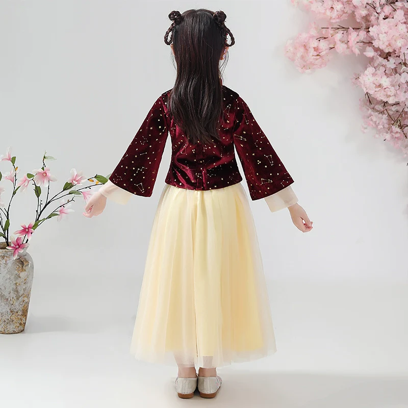 Elegant Girls' Chinese Hanfu Dress Autumn Spring Cheongsam Traditional Performance Outfit - Image 5
