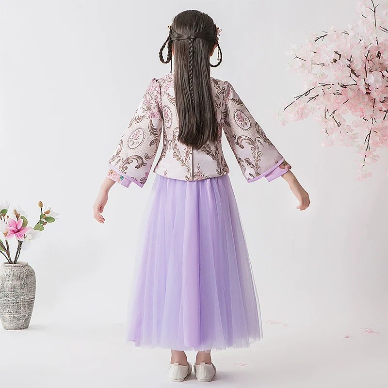Elegant Girls' Fleece Lined Hanfu Cheongsam Dress: Traditional Chinese New Year Outfit - Image 5
