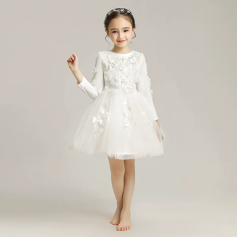 Elegant Girls' Fleece Lined Princess Dress for Winter Piano Performance