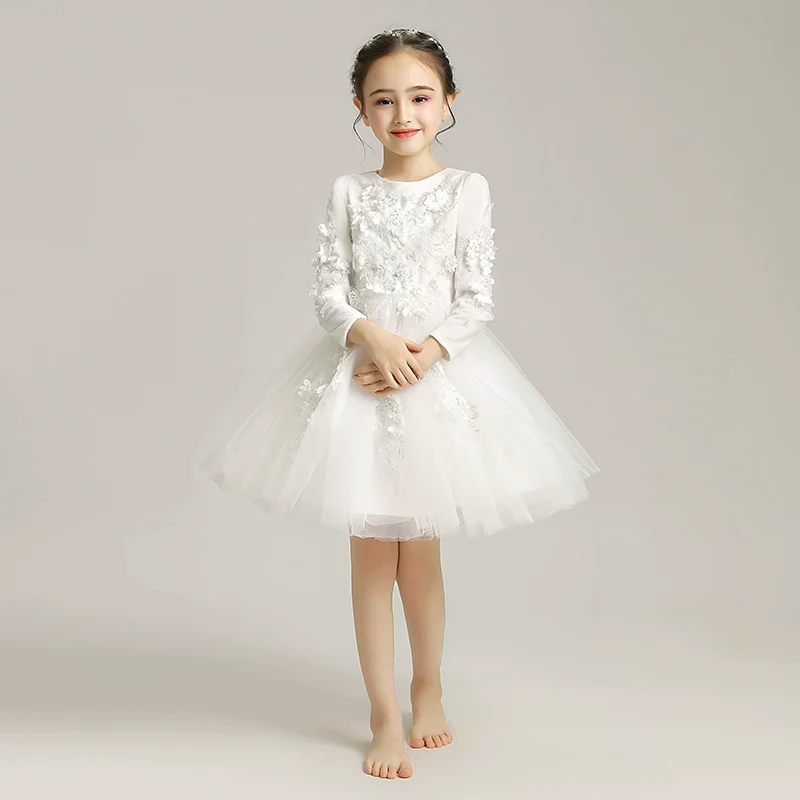 Elegant Girls' Fleece Lined Princess Dress for Winter Piano Performance - Image 2