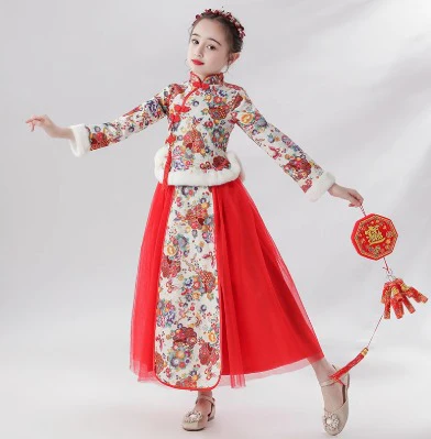 Elegant Kids Princess Hanfu Dress: Winter Warm Long-Sleeve Traditional Chinese Costume - Image 4