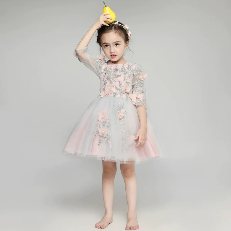 Elegant Long Sleeve Flower Girl Dress Winter Princess Costume