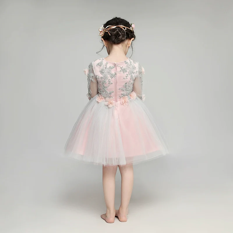 Elegant Long Sleeve Flower Girl Dress Winter Princess Costume - Image 3
