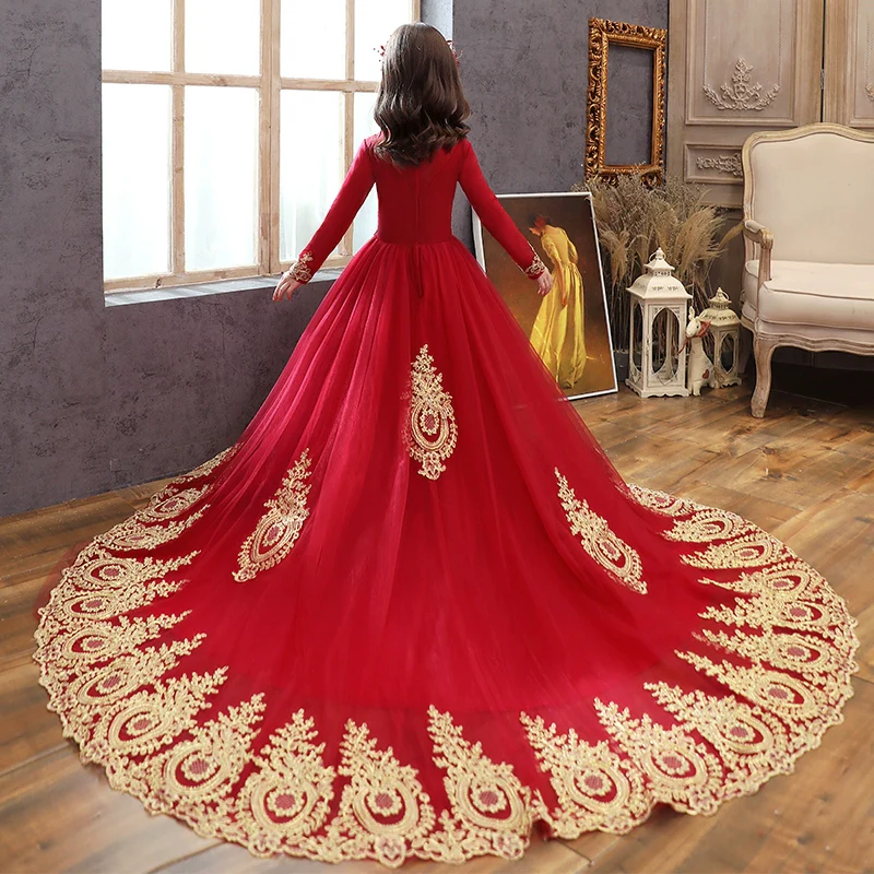 Elegant Long Sleeve Princess Dress for Girls Wedding Party - Image 5