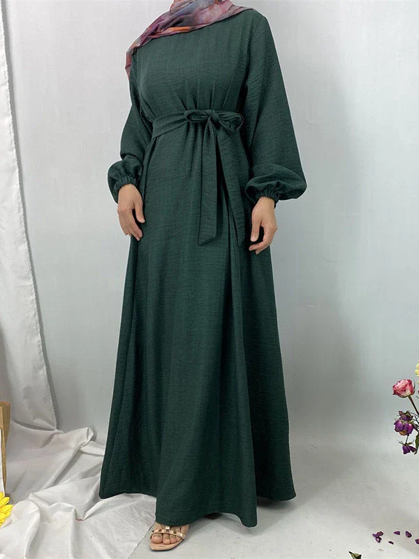 Elegant Long Sleeve Qinghai Ethnic Dress with Lace Tie