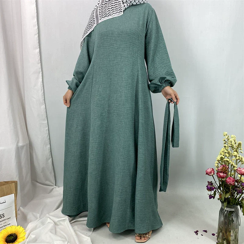 Elegant Long Sleeve Qinghai Ethnic Dress with Lace Tie - Image 7