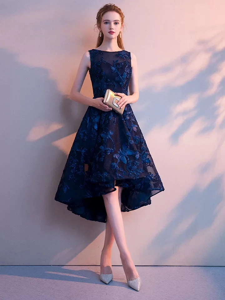 Elegant Navy blue Appliques high low Long Evening Dresses prom gowns special occasion Formal Party dress vestido de festa - Image 3