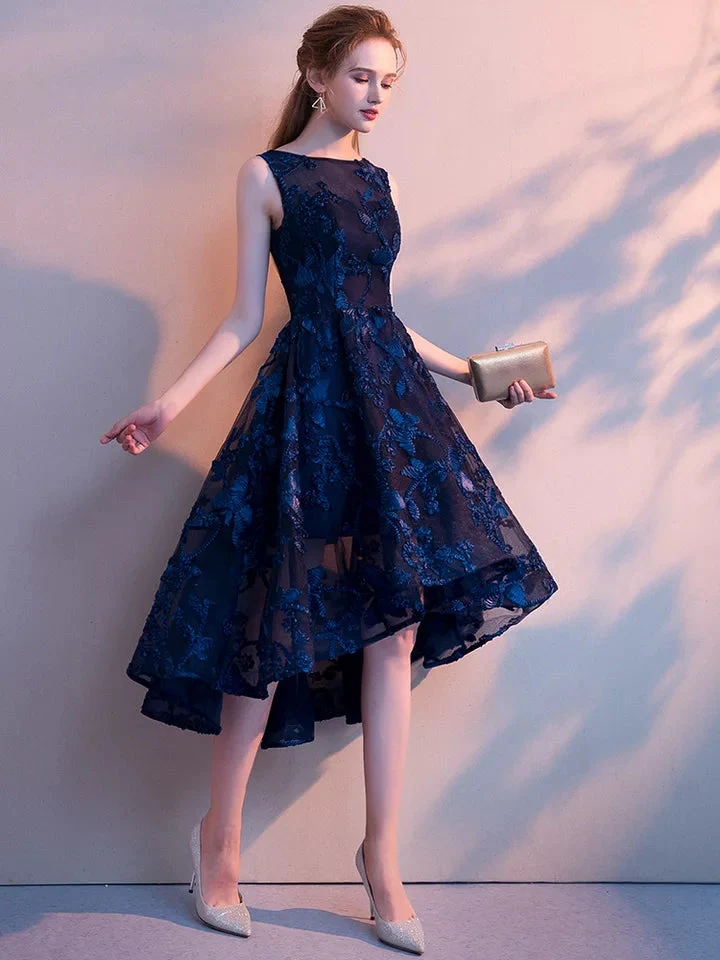 Elegant Navy blue Appliques high low Long Evening Dresses prom gowns special occasion Formal Party dress vestido de festa - Image 5