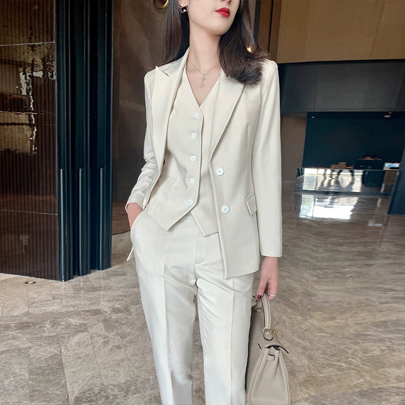 Elegant Oat Autumn Women’s 3‑Piece Suit Vest Trousers Set - Image 6