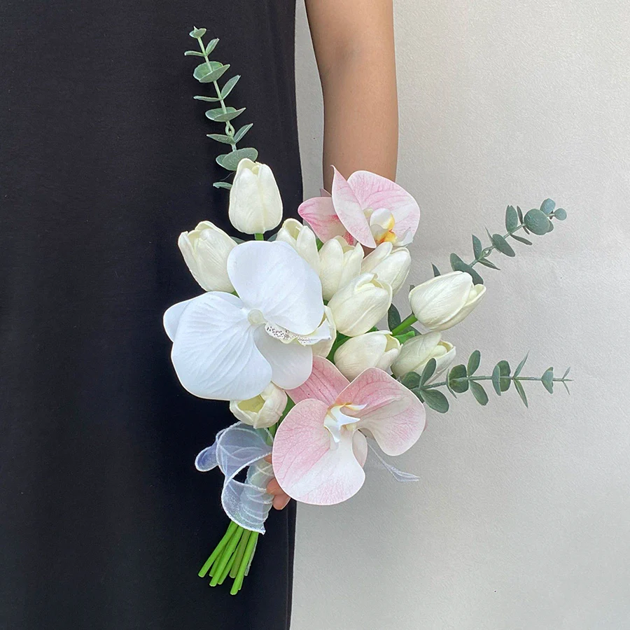 Elegant Phalaenopsis Tulip Hand‑held Silk Bouquet for Weddings & Graduations - Image 11