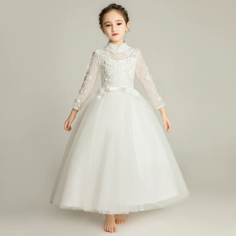 Elegant Princess Flower Girl Dress: Long Sleeve Wedding Party Gown