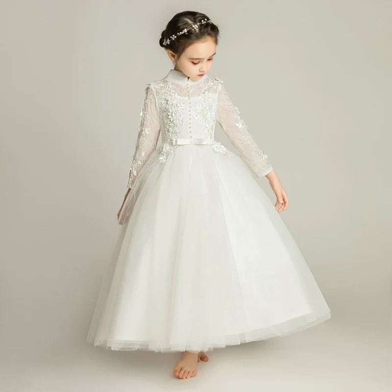 Elegant Princess Flower Girl Dress: Long Sleeve Wedding Party Gown - Image 3