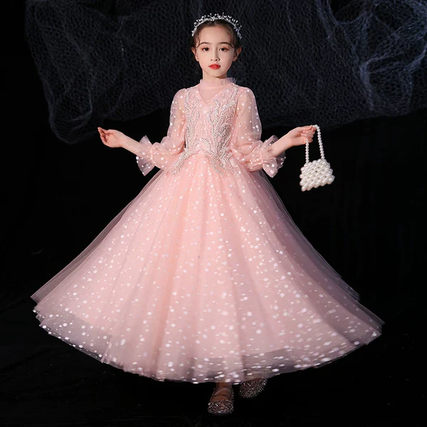 Elegant Princess Wedding Dress for Children's Piano Performance & Catwalk
