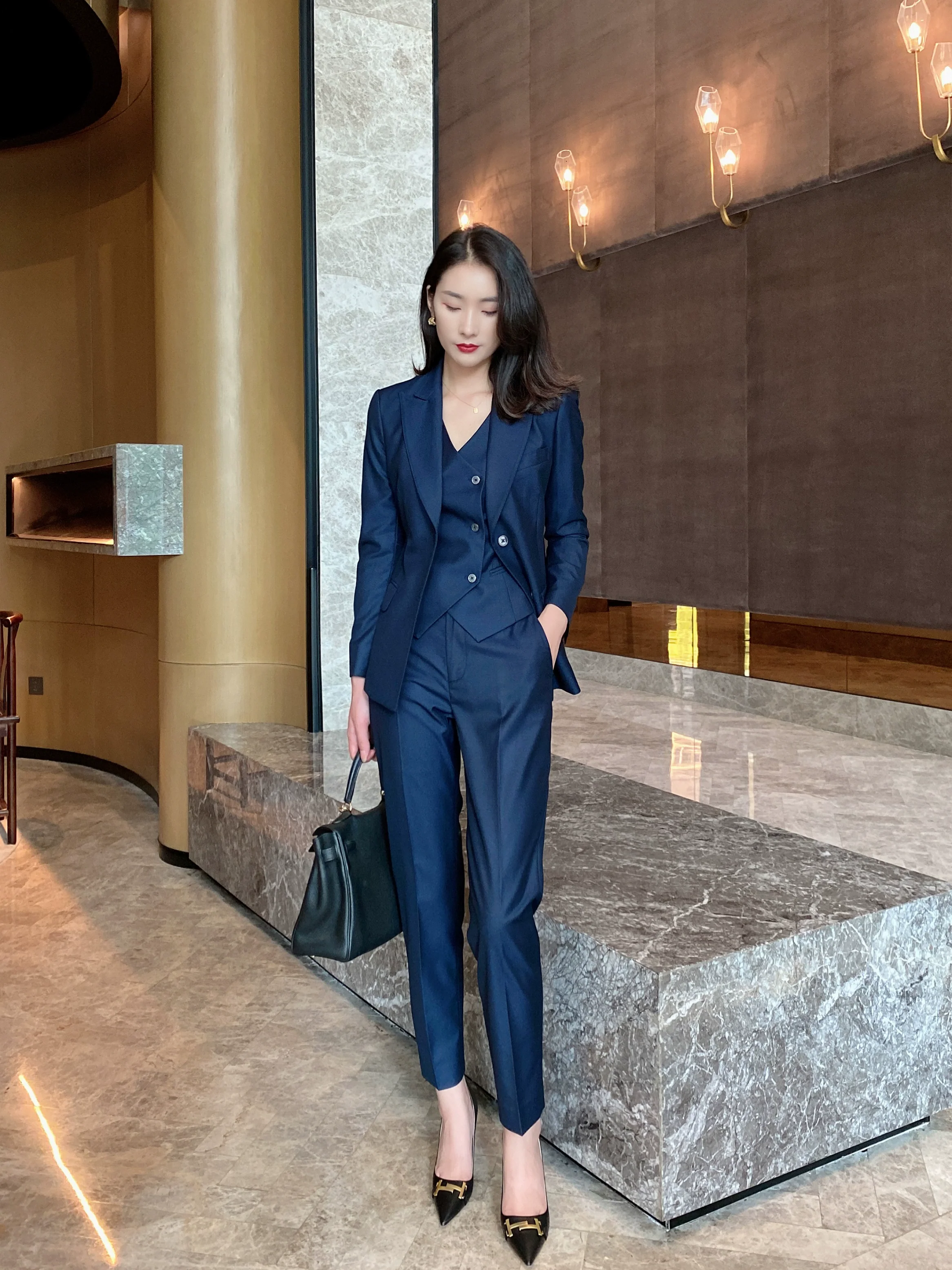 Elegant Spring-Autumn Classic 3-Piece Women's Tailored Suit Set - Image 6