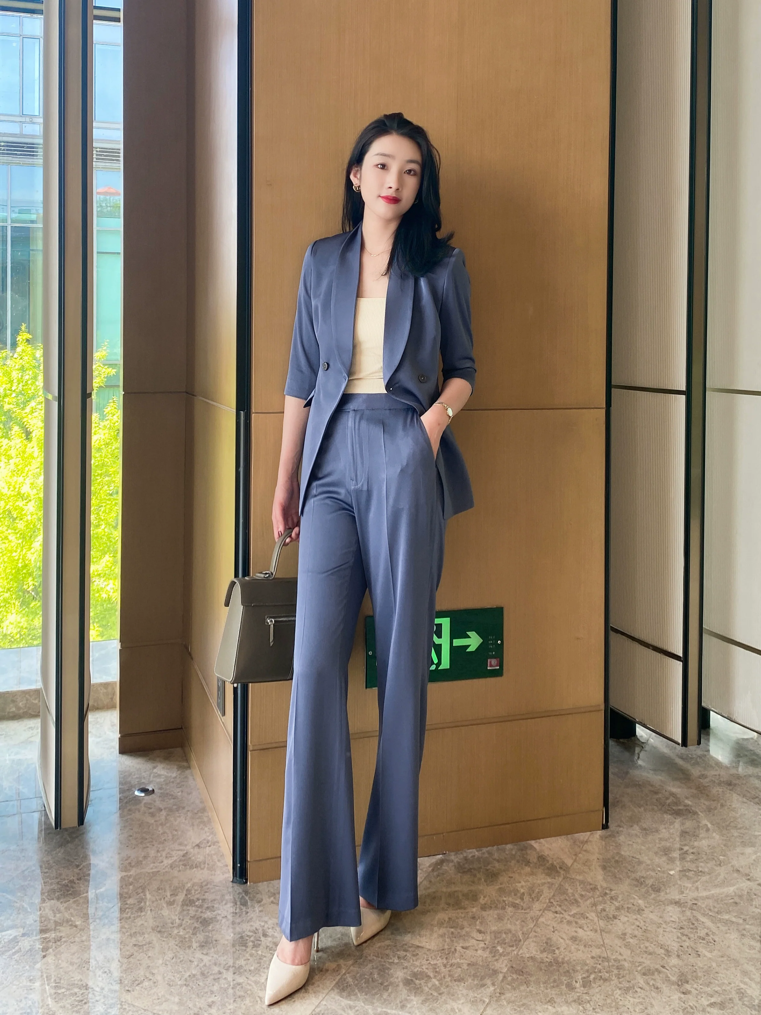 Elegant Summer Blue Women's Suit Set – Loose Straight Fit - Image 6