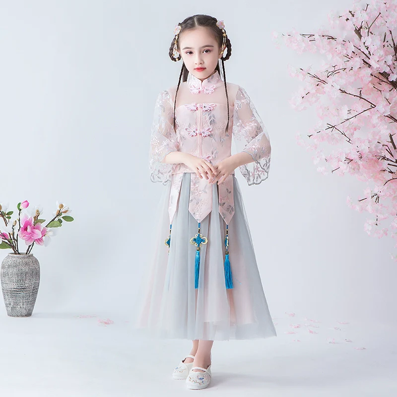 Elegant Summer Hanfu Cheongsam: Perfect for Children's Catwalk & Performances
