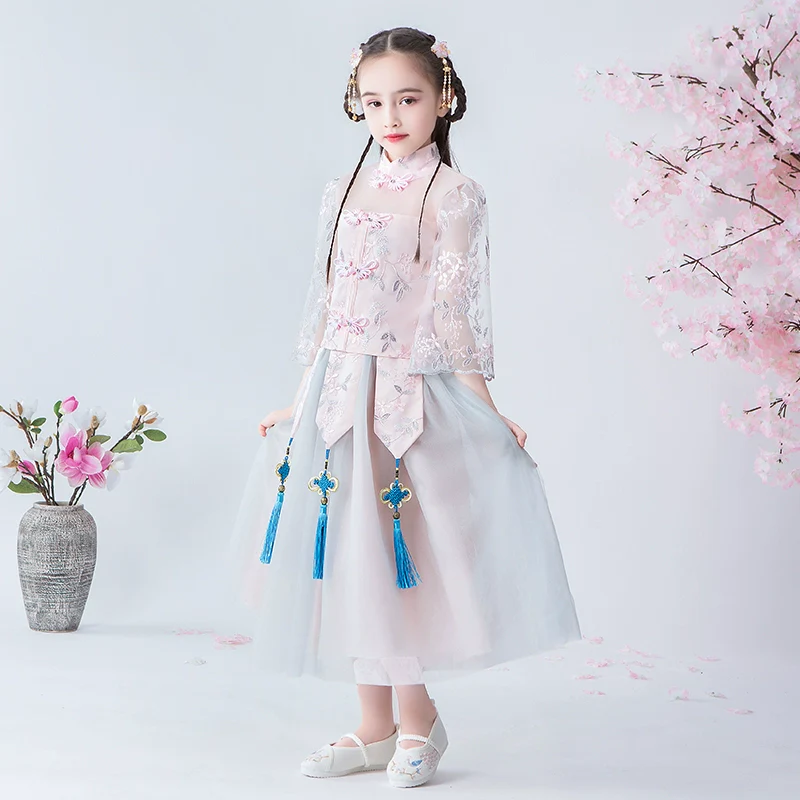 Elegant Summer Hanfu Cheongsam: Perfect for Children's Catwalk & Performances - Image 4