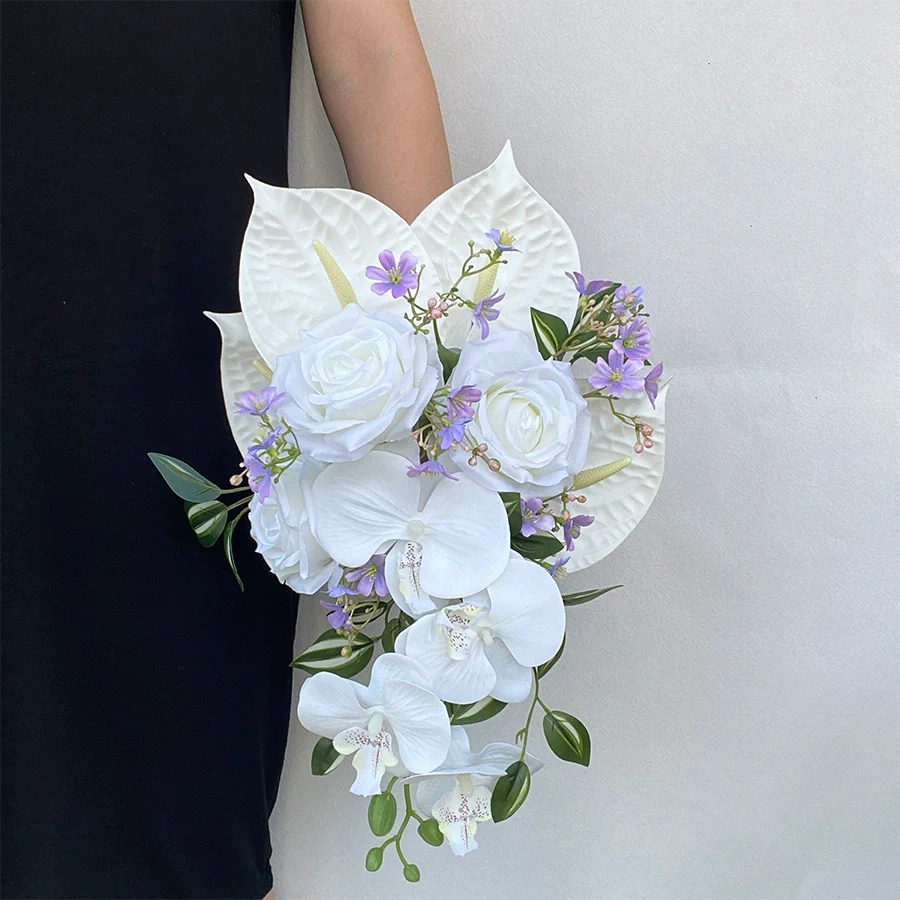 Elegant Water Drop Handheld Calla Lily Bouquet – Purple 38×25cm - Image 6