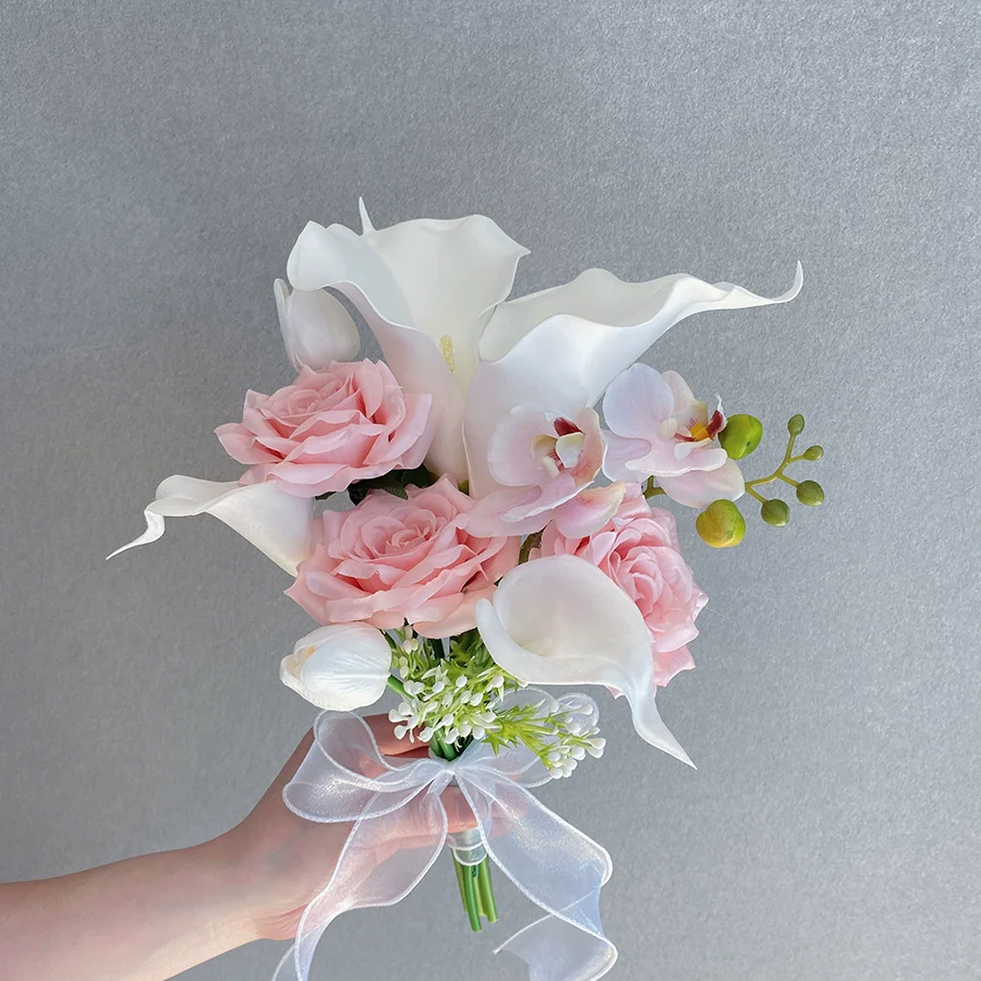 Elegant White Phalaenopsis Calla Lily Bouquet for Wedding Photos - Image 12