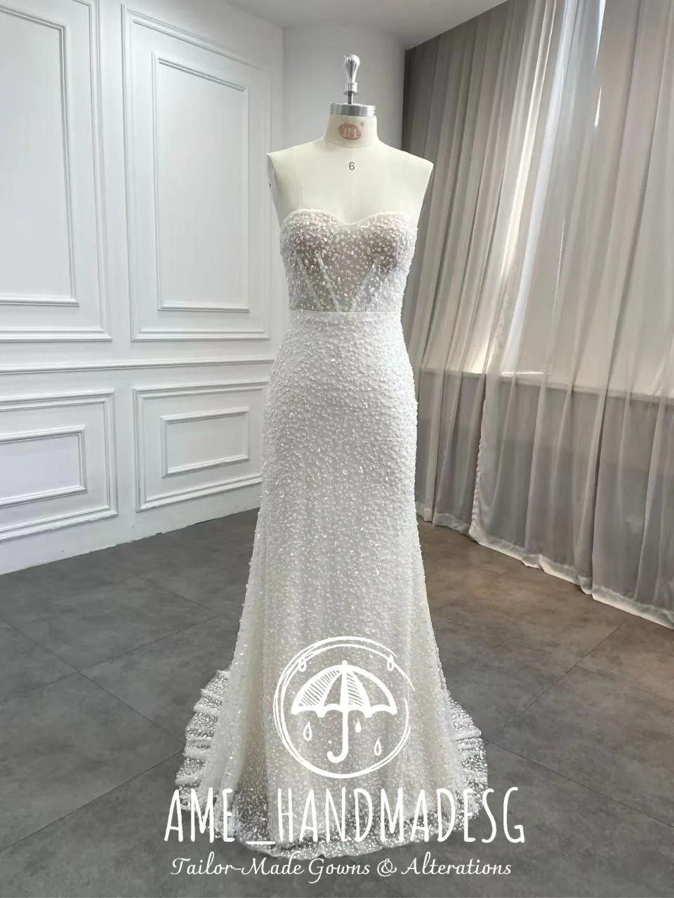 Celestial Pearl Sheath Wedding Gown