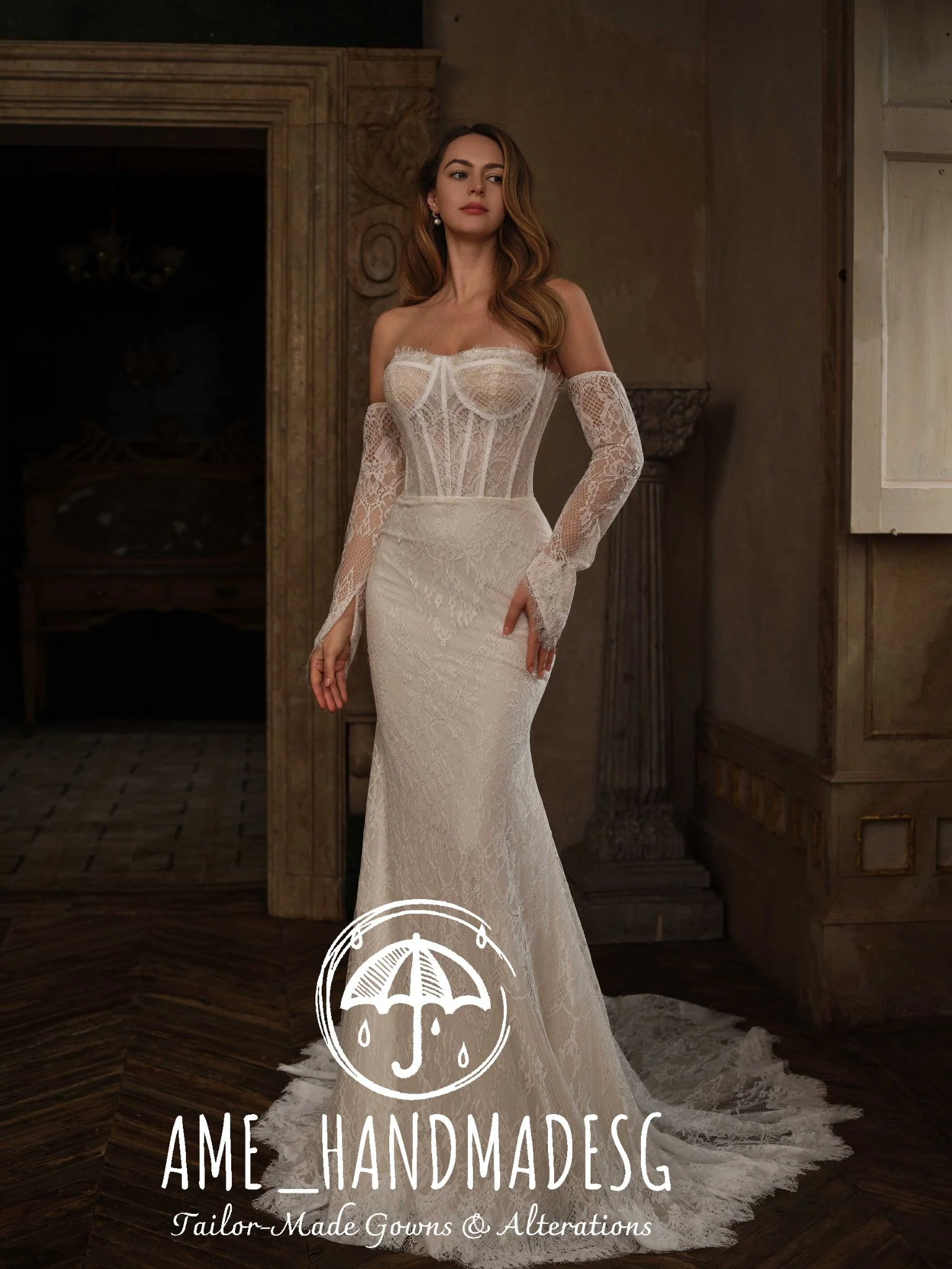Nocturne Grace: A Sculpted Lace Gown of Modern Romance