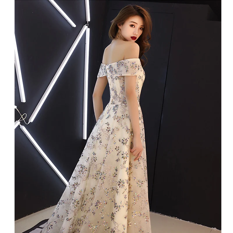 Evening Dress Short Sleeve Backless A-Line Robe De Soiree Sequin Off Shoulder Floor-Length Women Party Dresses E1119 - Image 5
