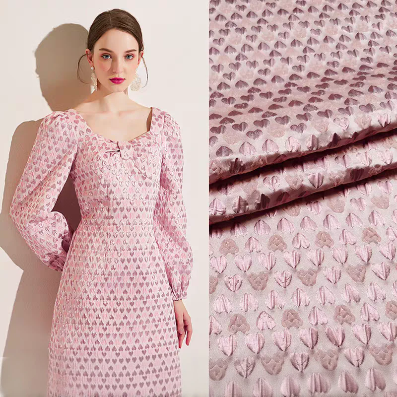 FAB-BROC-007 European and American fashion stamping love jacquard fabric stiff dress dress wedding dress fashion designer fabric - Image 6
