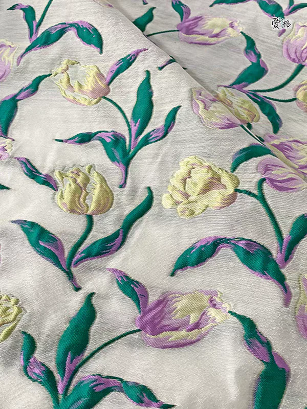 FAB-BROC-012 Korean style jacquard Super beautiful tulip micro-transparent embossed woven fabric Hanfu cheongsam spring and summer designer fabric - Image 4